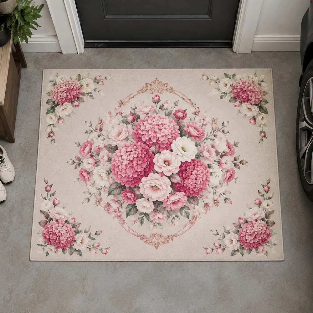 VIKAMA Rug Carpet Apricot Hydrangea Lisianthus Cluster Soft Anti Slip Living Room Entryway Sofa Guest Room Home Decoration