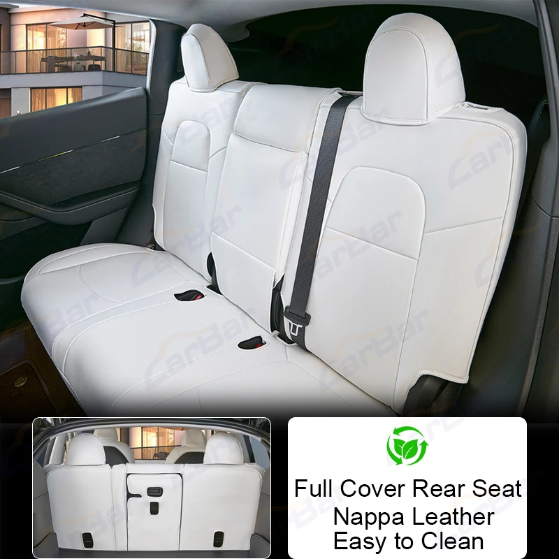 Carbar Full Set Car Seat Covers For Tesla Model Y 3 Highland Nappa PU Leather Front Rear Seat Cover  Interior Accessories