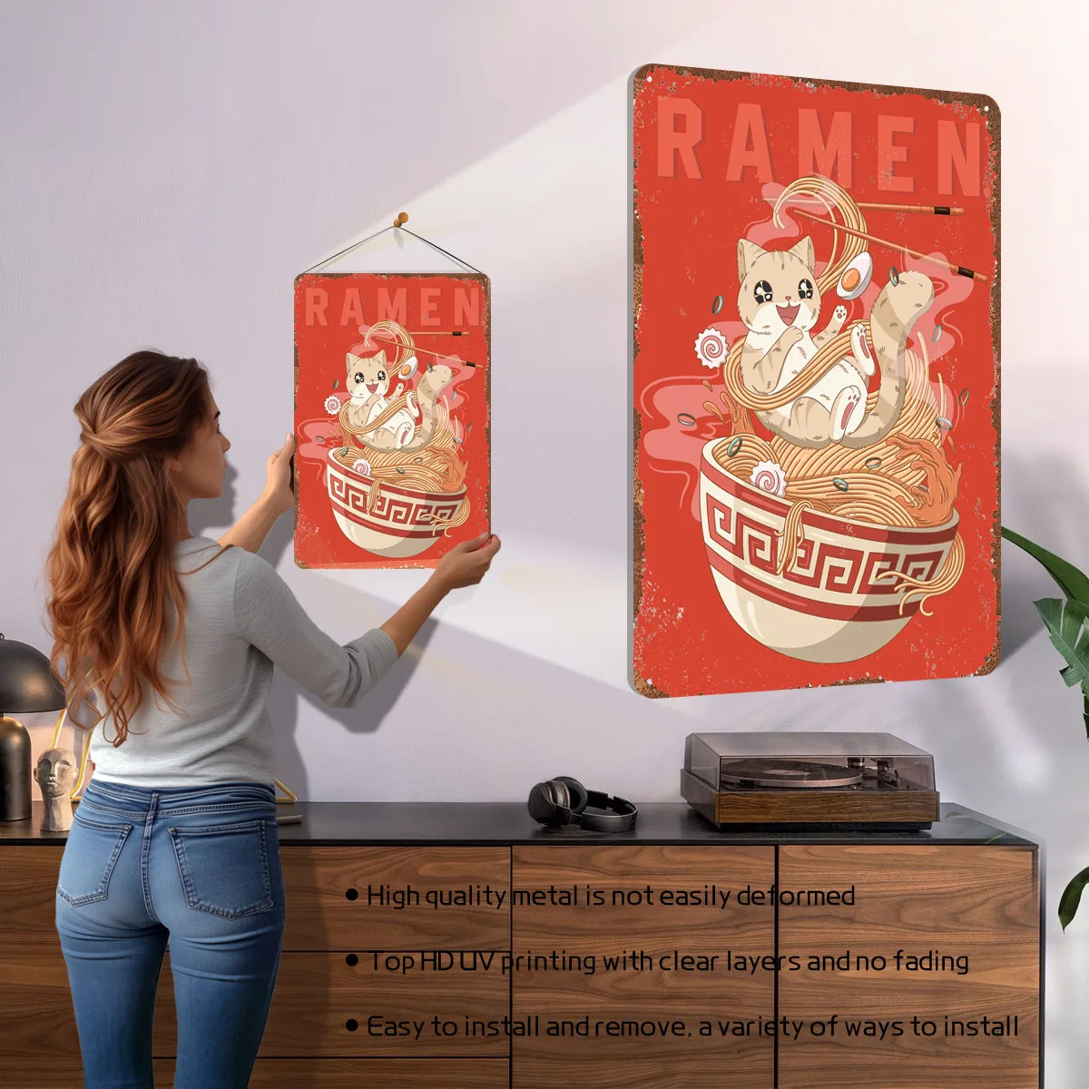 رامين الغذاء الياباني لطيف علامة الطباعة ملصق معدني ديكور لتزيين الغرفة علامات القصدير المعدنية المخصصة لديكور الحائط الرجعية #2