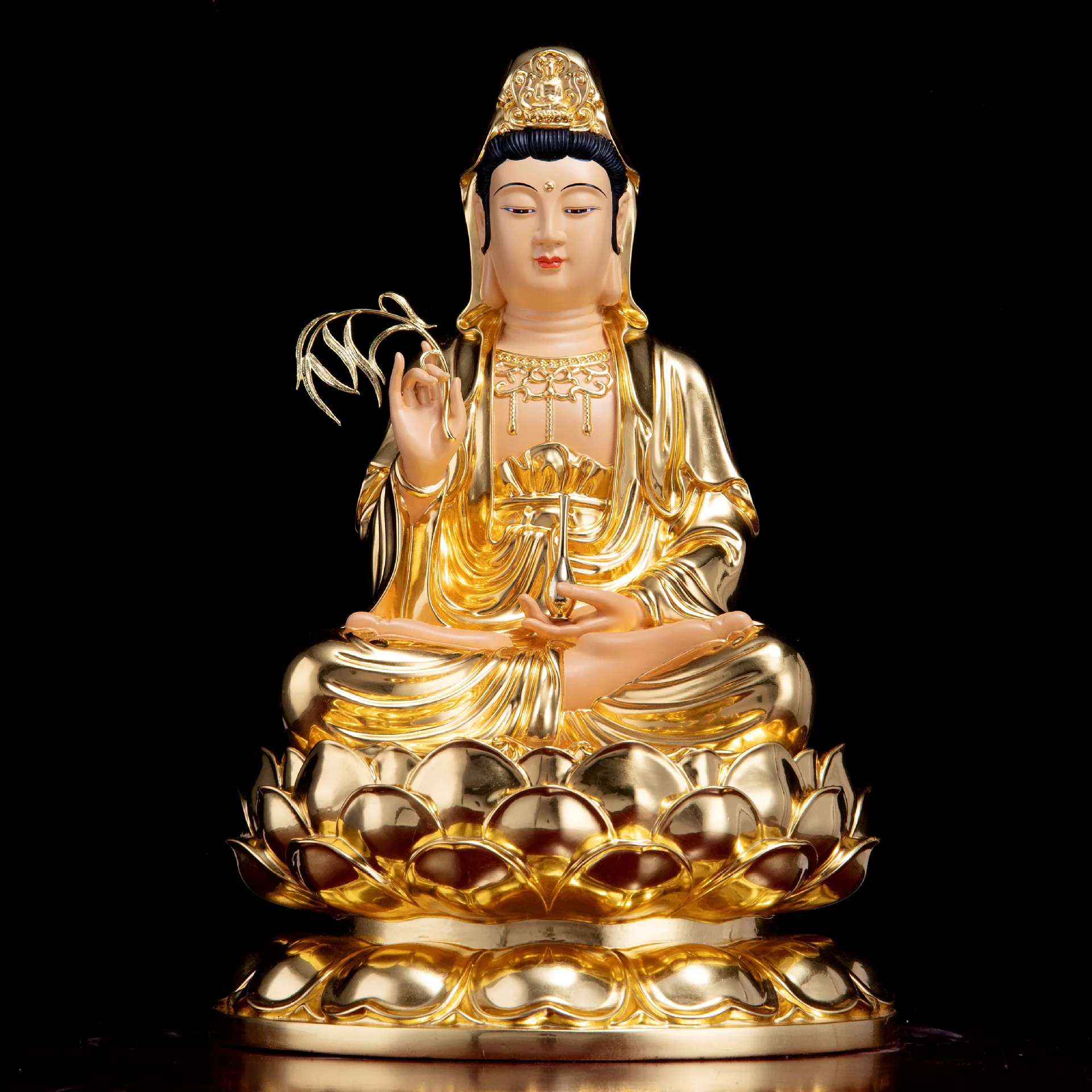 

All-Copper Painted Guanyin Bodhisattva Home Worship Guanyin Buddha Statue Guanyin Bodhisattva Shengshen Statue Ornaments