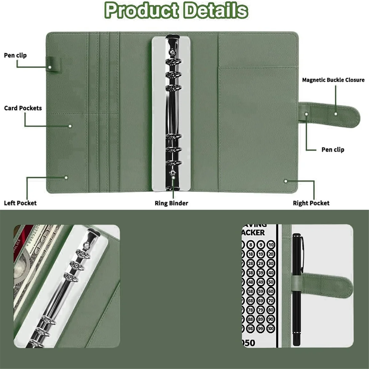 Envelope Money Saving Envelope Binder, A5 Money Saving Budget Binder, Economize 5.050 com o desafio de poupar dinheiro, verde, 100