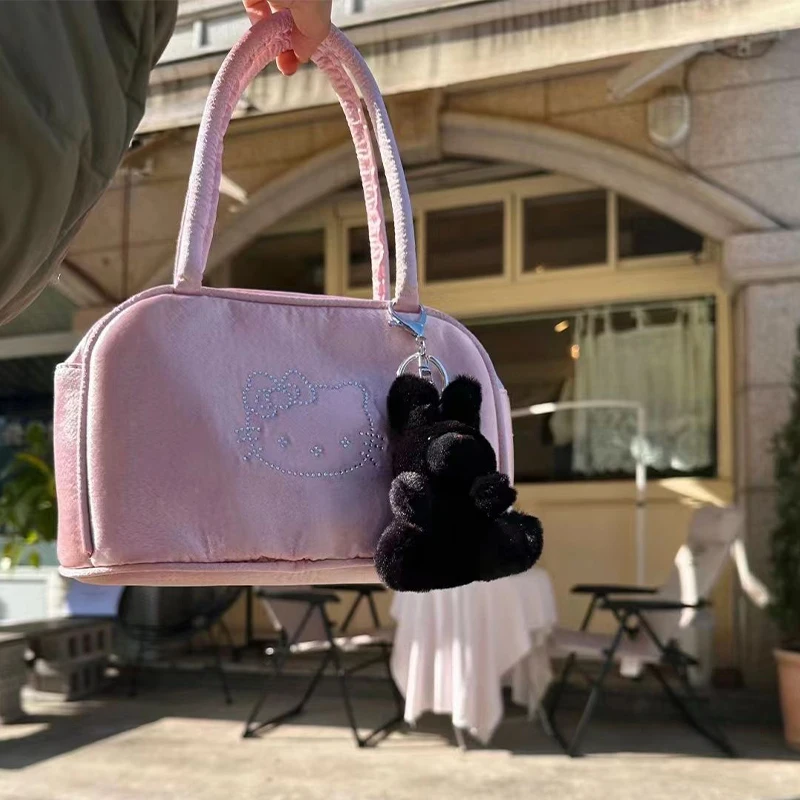 Sanrio Hello Kitty Handbag New Ins Pink Cartoon Diamond Ballet Handbag Cartoon Spring Summer Trendy Bag Tote Handbag Girls Gifts