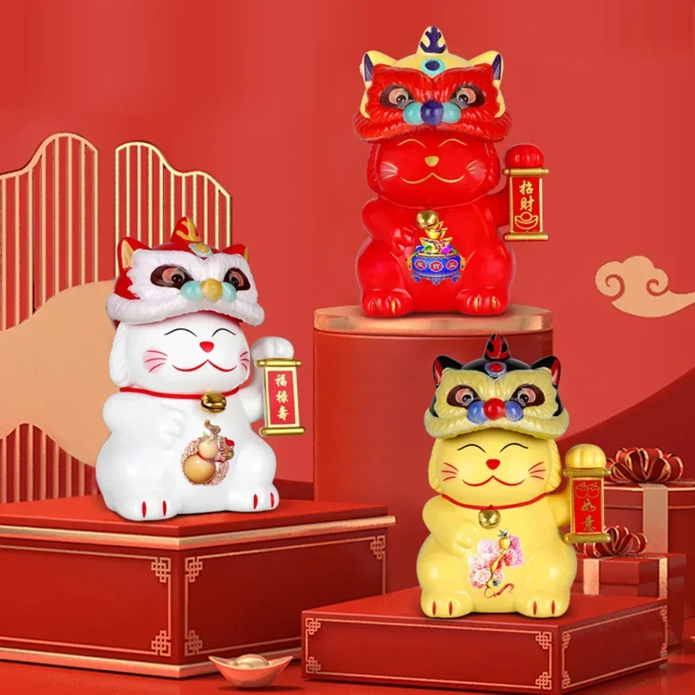 Light-Sensing Automatic Nodding Lion Dance LuckyCat Solar LuckyCat Car Ornaments Wealth Welcoming Cats Home Display Car Decor