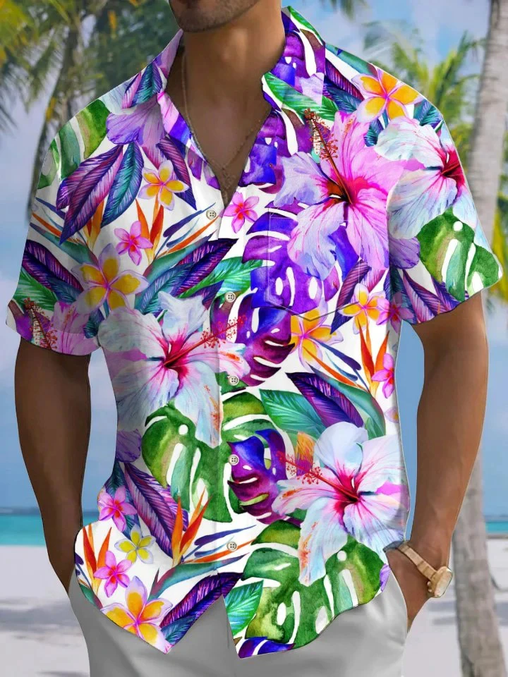 

2025 Hawaiian Shirt Men Summer Floral Short Sleeve Shirt Tops Casual Popsicle Shirt Fashion Button Clothes