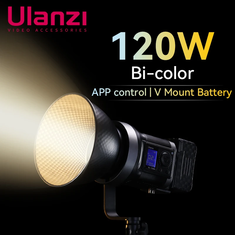 

Ulanzi 120W Bi-Color COB Photography Video Fill Light Lamp V Mount Battery DC Input 2700K-6500K with Bowens APP Remote Control