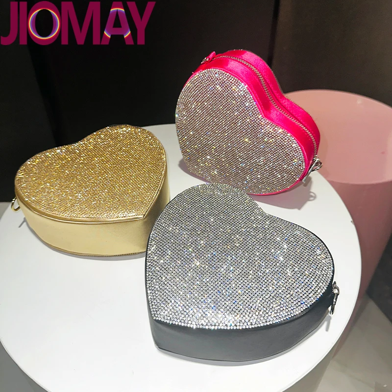 JIOMAY Heart Shape Shoulder Bag Tote bag Luxury Designer Personality Design Purses for Women High Quality Silk Party Clutch Bags