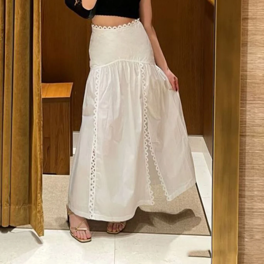 

Large size summer new rhombus figure lined niche design elegant temperament lace slit long skirt