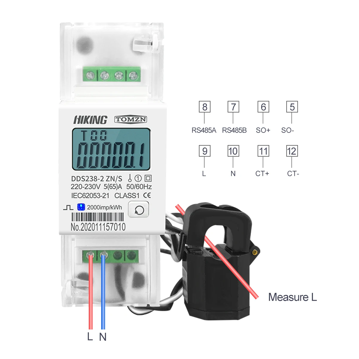 split CT 65A 100A 220V 230V 50Hz 60Hz single phase muliti-function Din rail KWH Watt hour energy meter with RS485 MODBUS-RUT