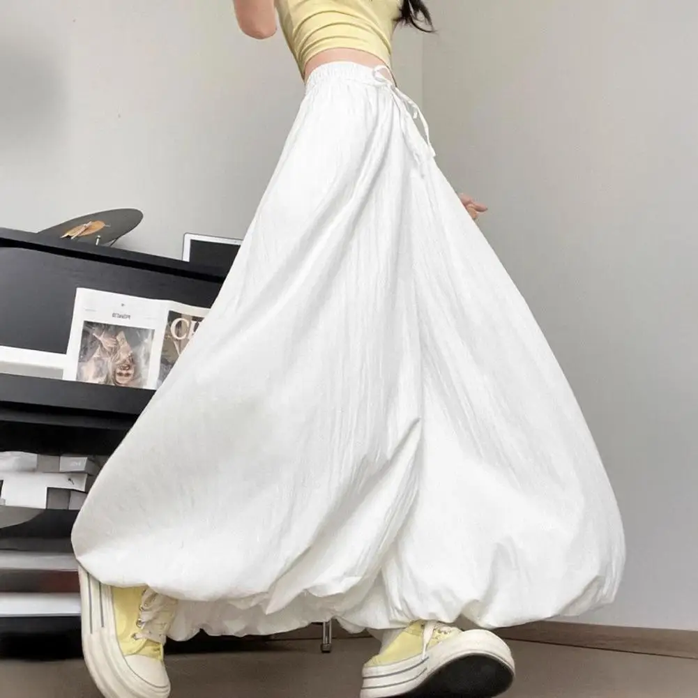 Commuting Pants Women’s Wide Leg Pants with Elastic Waistband Adjustable Drawstring Loose Fit Summer Trousers with Pockets