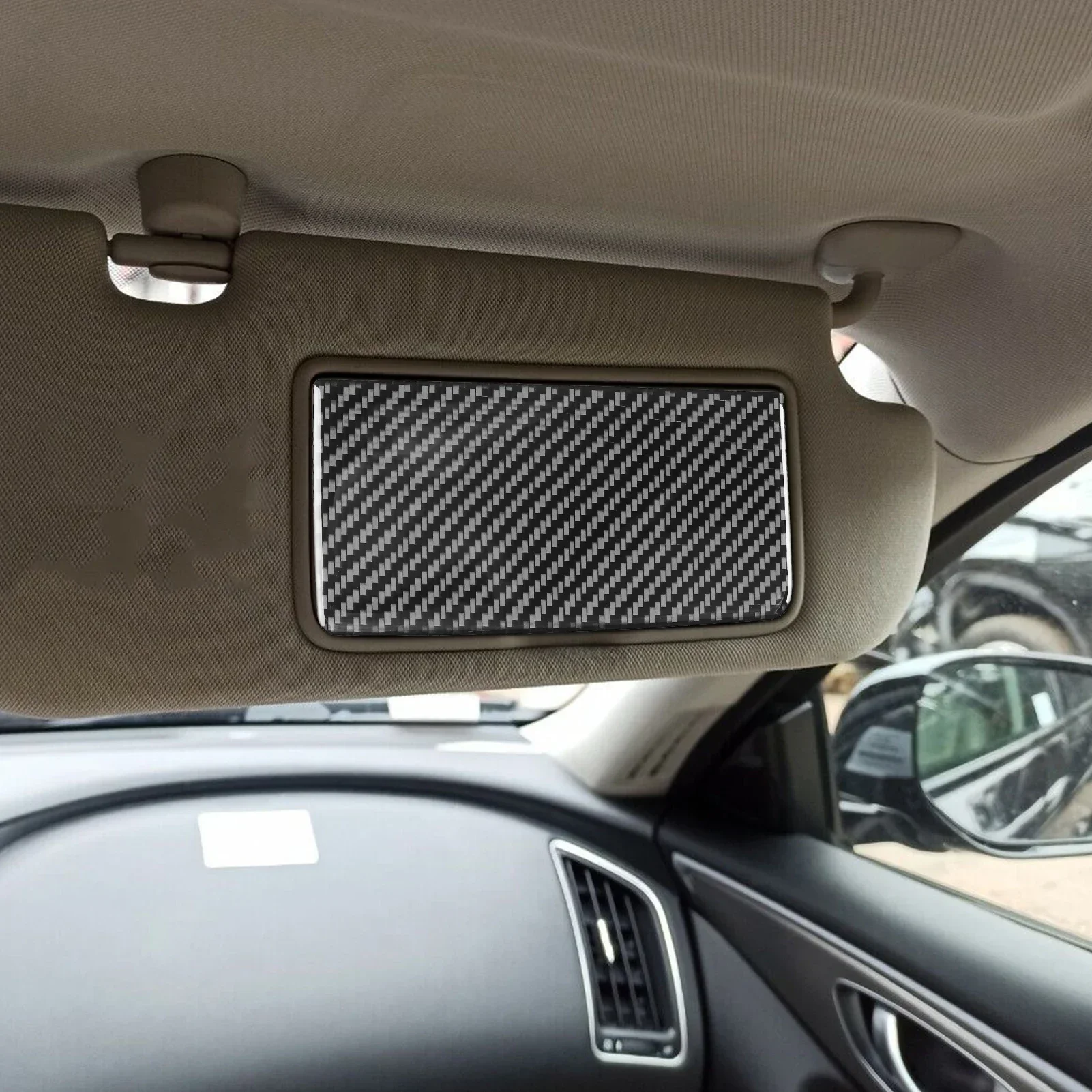 For Infiniti Q50 2014——2020 Real Carbon Fiber Makeup Mirror Pad Panel Cover Trim Sticker Car Interior Decorative Accessories