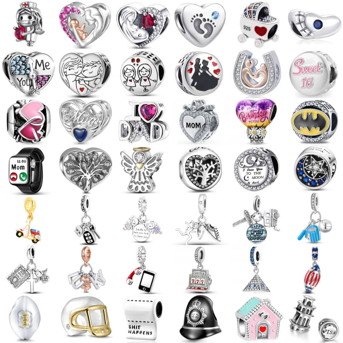 New Autumn Winter New S925 SilverPregnant Mother Sisters Helmet Key Car Exquisite Charm Fit Bracelet  DIY Women's Jewelry
