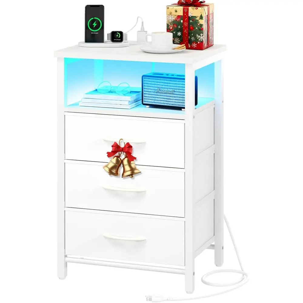 

Прикроватная тумбочка с зарядной станцией, 16 цветных светодиодов, USB-портами и розетками, торцевой столик с 3-мя сукнями и полкой для хранения