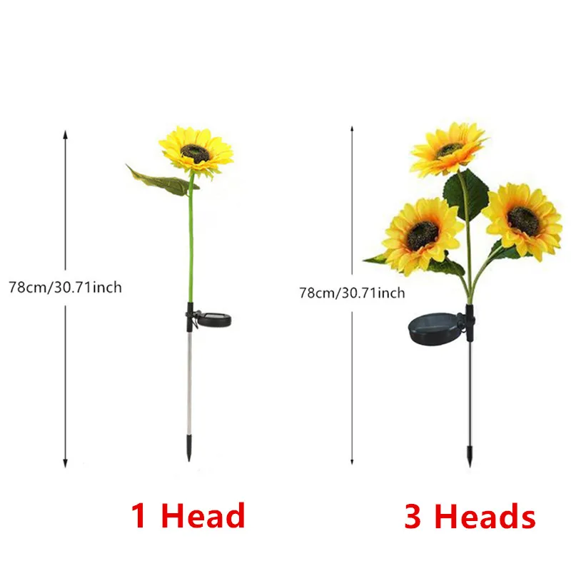 3 Heads 1 Head Solar Simulation Sunflower LED Lights Garden Yard Lawn Night Lights Landscape Lamp Decor Christmas Flower Light