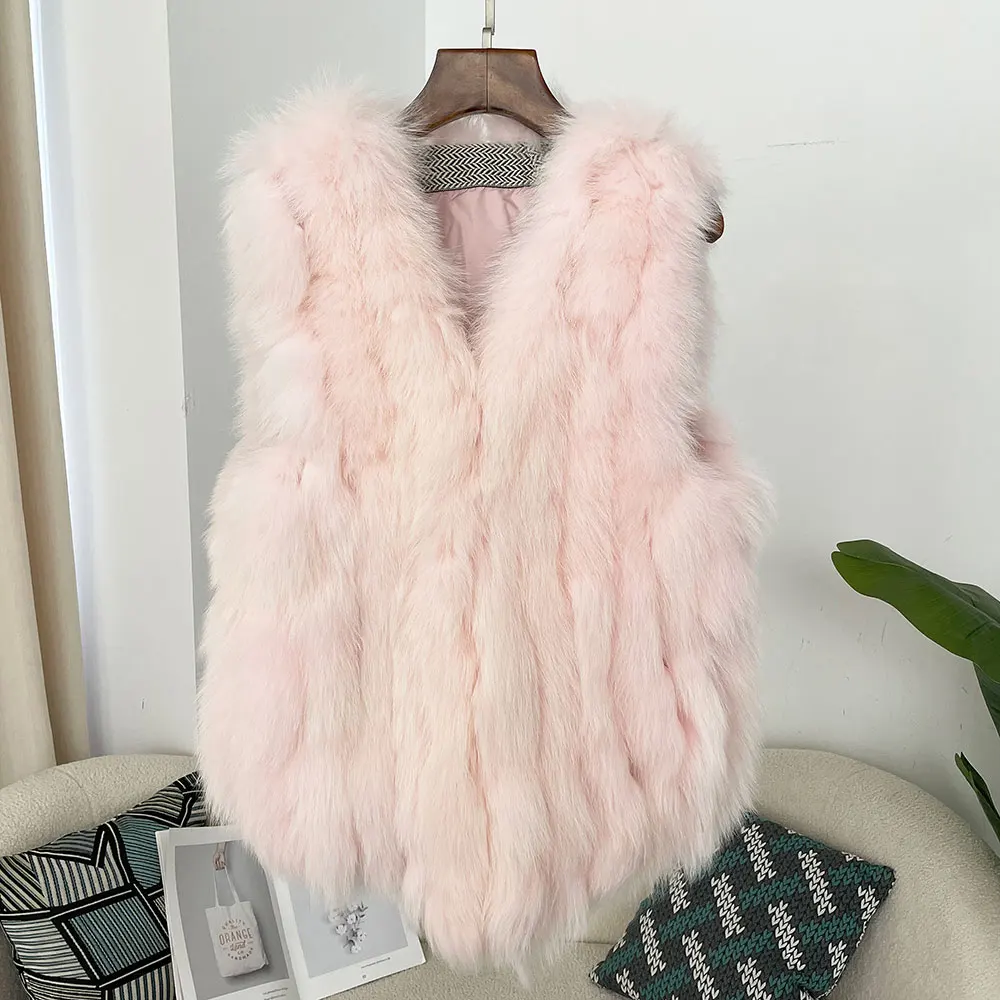 Natural Real Fox Fur Vest Thick Luxury Waistcoat Female Natural Fur Jacket Streetwear New Autumn Winter Warm Women\'s Coat