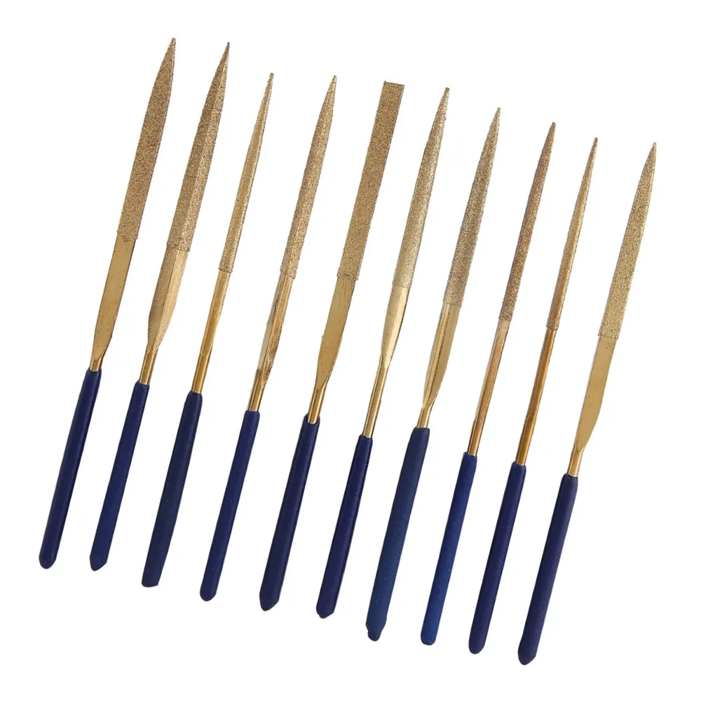 

10pcs Hardened Blades Diamond Needle Files Soft Rubber Handles Variety Shapes Titanium Alloy Coated Files Grinding Diamond Files