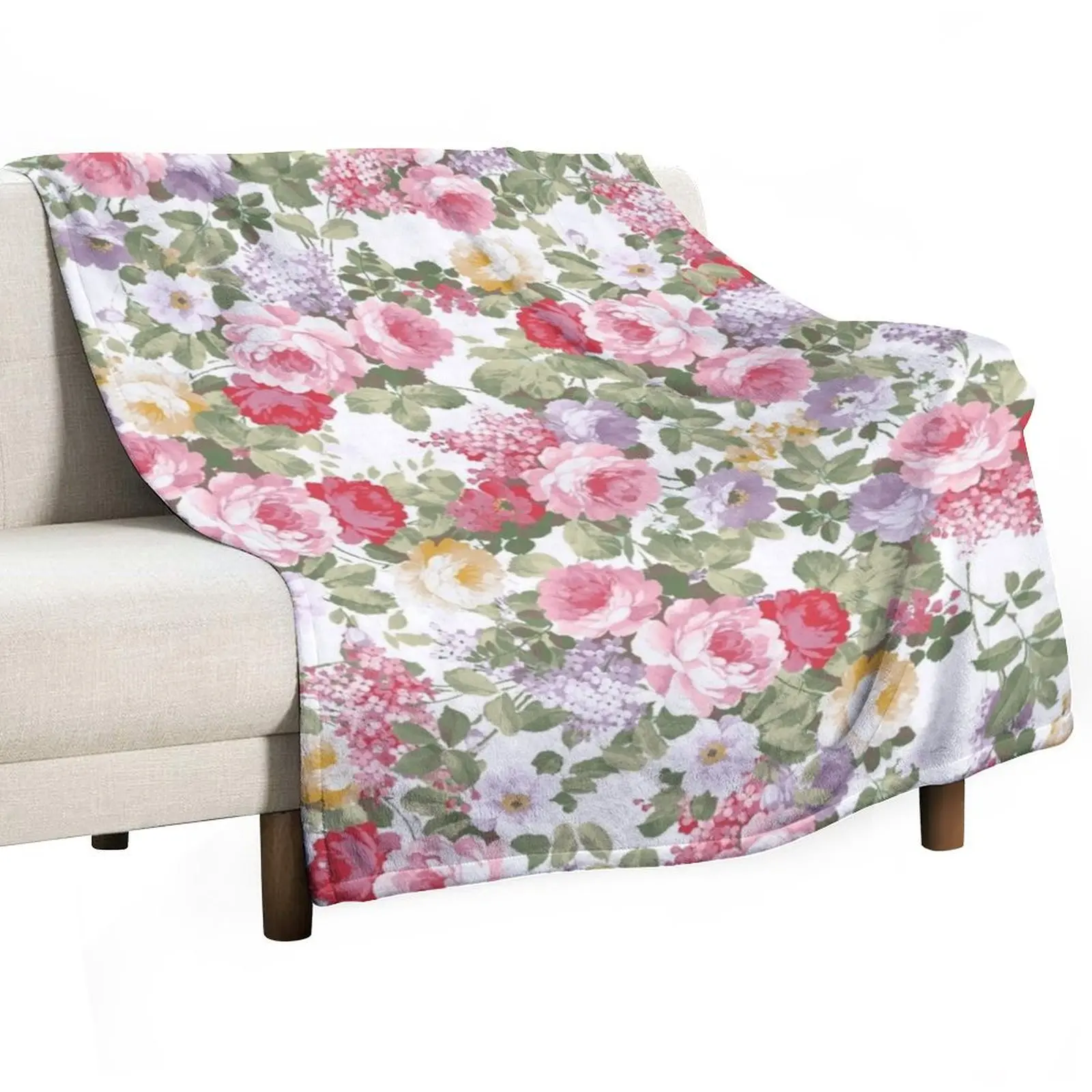 

Vintage elegant pink roses bohemian floral pattern Throw Blanket Polar Decoratives Sofa Quilt Luxury Thicken Blankets