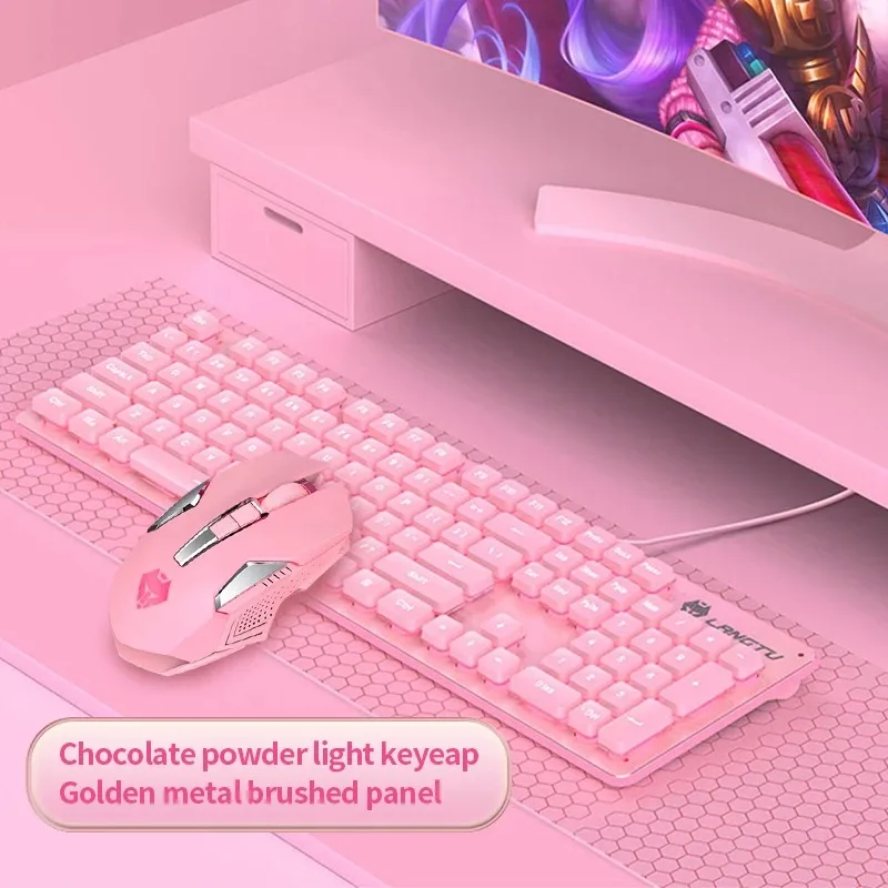 Imagem -06 - Teclado do Jogo Rgb com Mouse Grupo Pink Mute Filme Mudo Bonito Backlit Office Periféricos do Jogo Adequado para Laptop