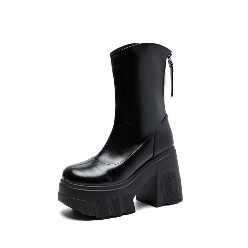 

10cm New Microfiber Leather Women High Brand Pumps Heels White Shoes ZIP Increase Casual Ankle Boots Platform Wedge Shoes