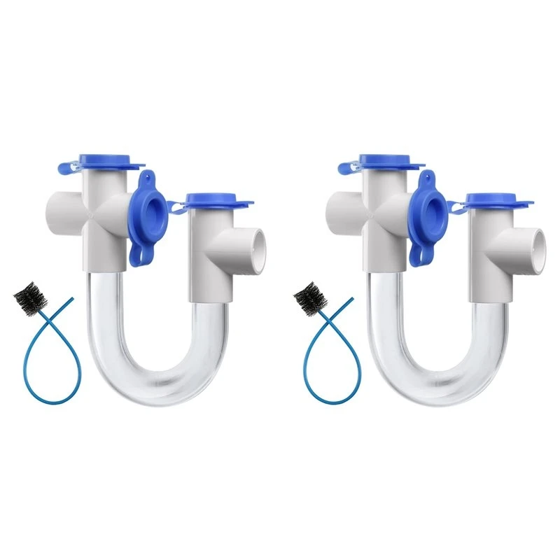 ABLJ 2X 3/4 Clear PVC U Trap Pipe Fitting Connector With Cleaning Brush For HVAC Condensate Drain System