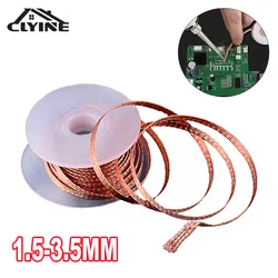 Cinta trenzada de malla desoldadora, punto de soldadura de cobre, removedor de alambre, mecha de soldadura, cable de plomo de estaño, fundente para soldar, 1,5-3,5mm