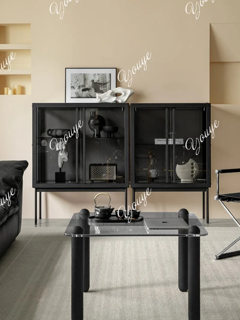 Empty Mountain Display Cabinet Solid Wood Black Household Glass Door Dust Display Cabinet Simple Figure Locker