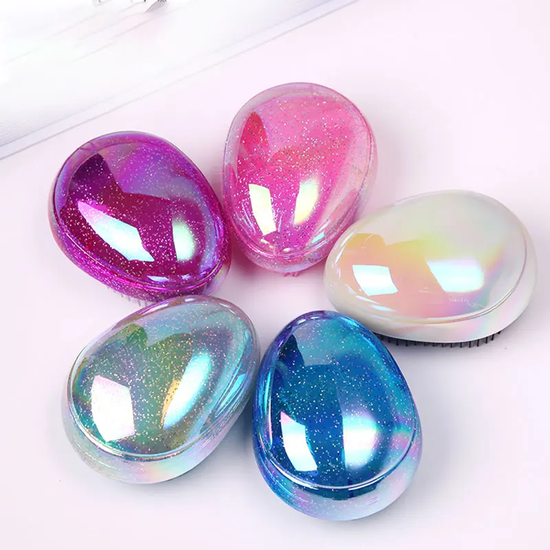 Marbling Egg Shape Glitter Straight Hair Brush Anti-knotting Hair Smoothing Combs Anti Static Massage Hairbrush Tangle Hair Care