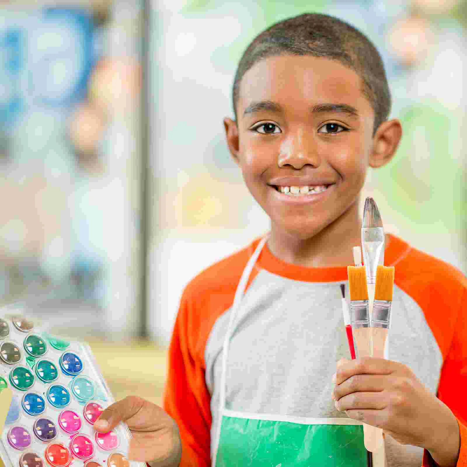 6 pennelli per pittura in nylon portatili con manico in legno, piccoli mobili riutilizzabili per bambini