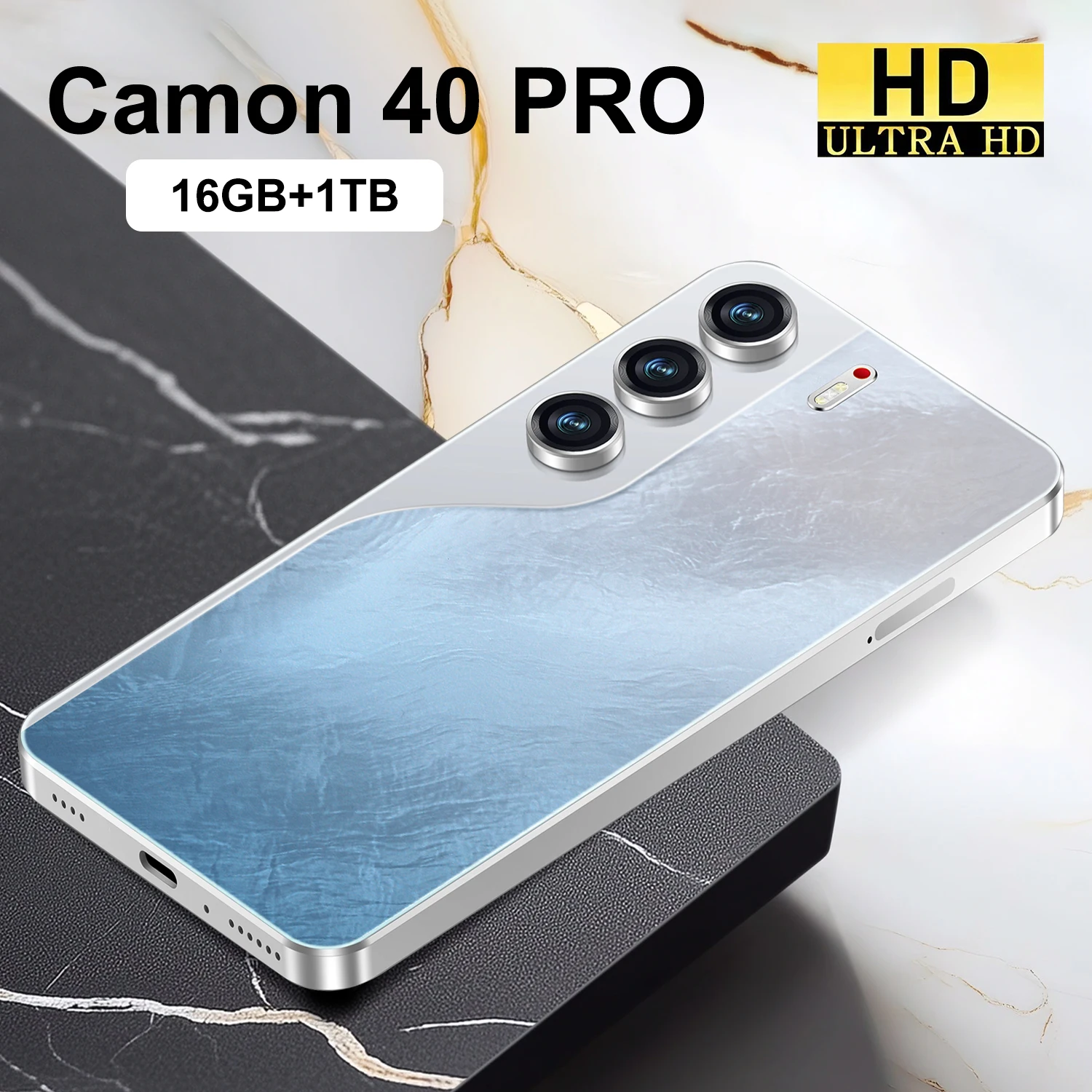 Le smartphone Android 14 JCTKJ Camon 40 Pro comprend un grand écran perforateur de 7,3 pouces et est un téléphone portable entièrement compatible.