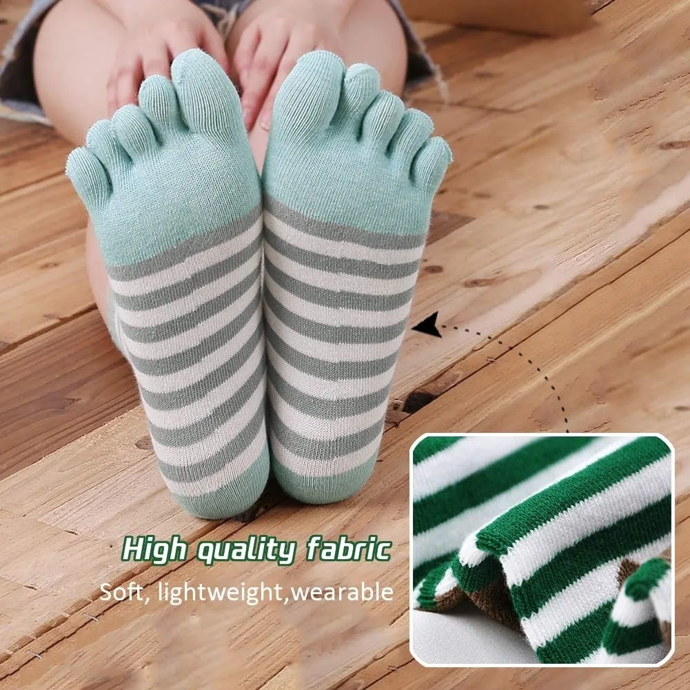 5 Pairs Cute Toe Socks Women Girl Cotton Striped Bright Color Young Casual Fashion Five Finger Socks Ankle Sock