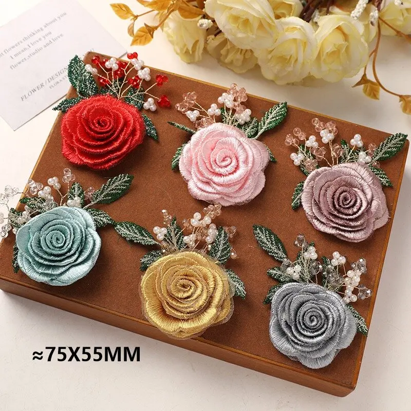 Exquisite Embroidery Fabric Rose Flower 6pcs Decorative Blossom Wedding Home Decoration Accessories DIY Wreath Gift Scrapbook