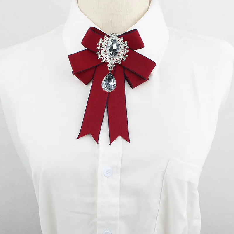 

College Style Bow Ties Handmade Ribbon Rhinestones Bows Korean Women's School Uniform Shirts Accessories Collar Flowers Brooches