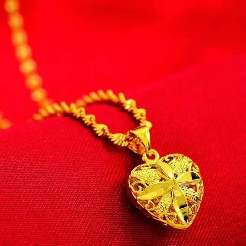 999 Vietnamese Sand Gold Heart Clover Necklace, Electroplated Gold Imitation Jewelry, Popular Ladies Clavicle Chain