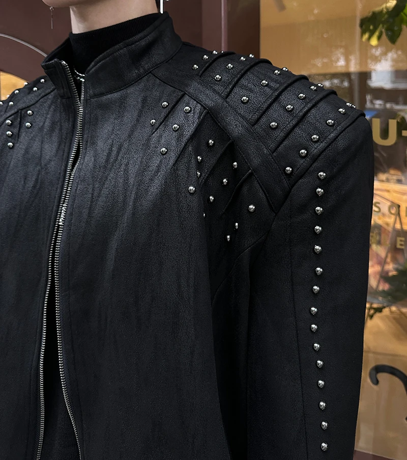 2025 Autumn New Fashion Trend Heavy Rivet Jacket Ins Design Sense Personality High Street Loose Casual Top for Men