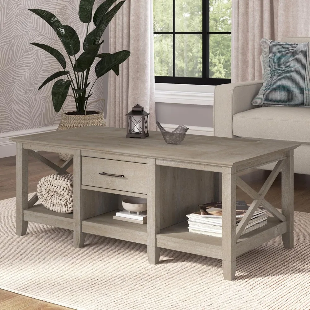 Bush Furniture Key West salontafel met opbergruimte in gewassen grijs