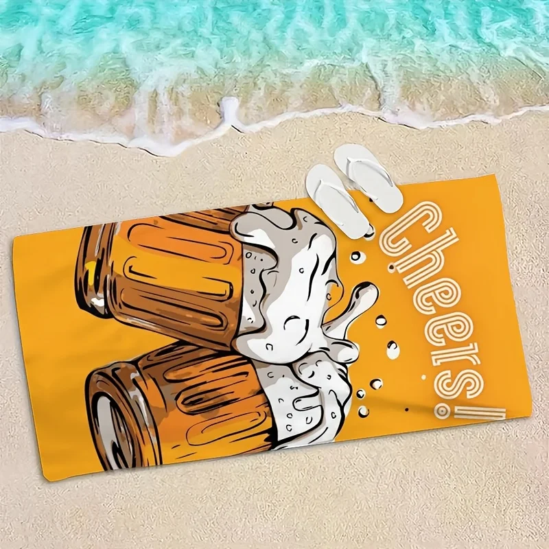 

Cheers! Beer toasting pattern polyester microfiber beach towel is highly absorbent, suitable for swimming and beach outings