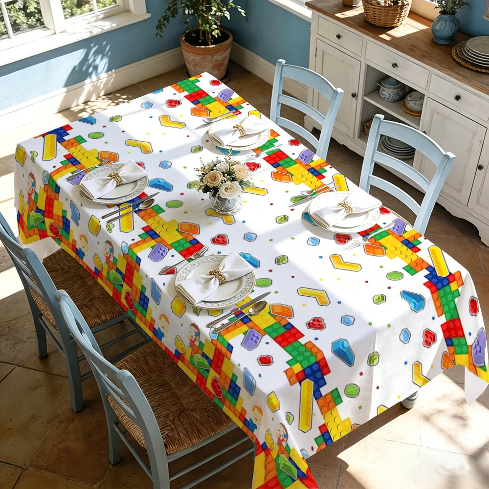 Tablecloths 1pc - Building Block Theme Tablecloth, Birthday Table Cover, Decorative Tablecloth, Party Decoration