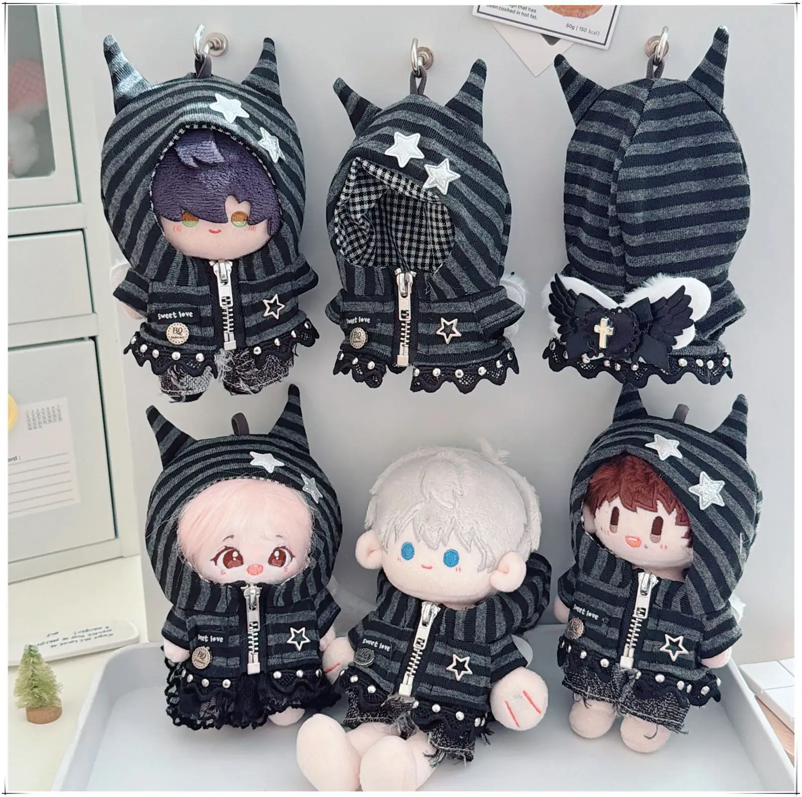 10-15cm Kawaii Mini Idol Doll Clothes New Cool Black Nighttime Little Demon Coat Pants Skirt Set Plush Doll Accessories