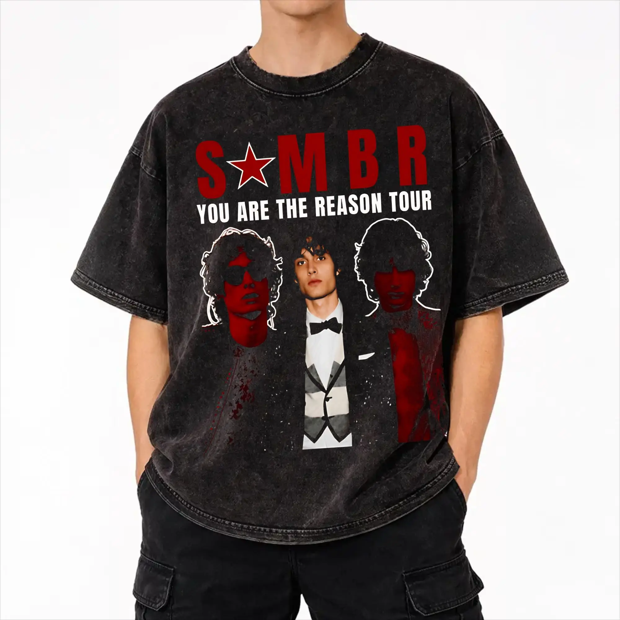 Sombr Youare The Reason World Tour 2026-2027 Washed T Shirts Streetwear Hip Hop Vintage T-Shirts Tee Shirt Men Women