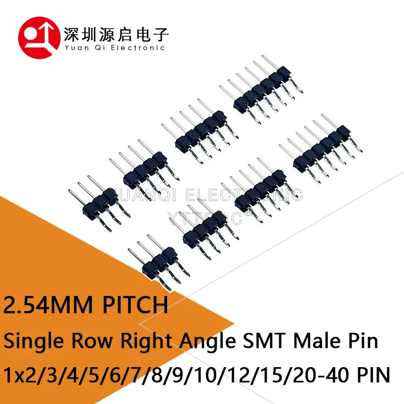 

10PCS 2.54MM Pitch Single Row Right Angle SMD/SMT Pin Header 1x2/3/4/5/6/7/8/9/10/12/30/40 Pin/P PCB Surface Mount Connector 40p