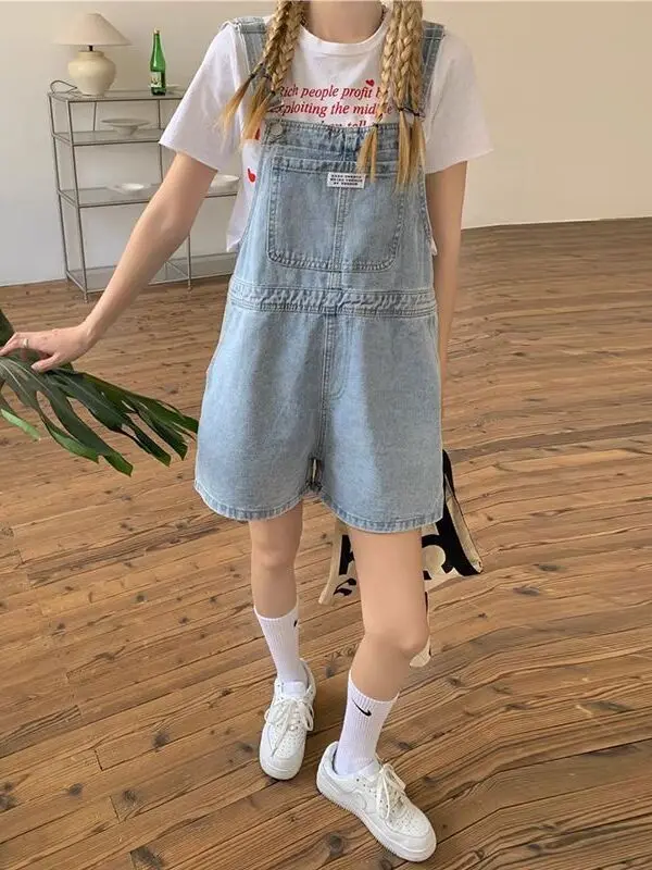 

Slimming Denim Overalls Women's Summer Thin Large Size ort Pants Faionable Design Age-Defng Sle plus Size Sister
