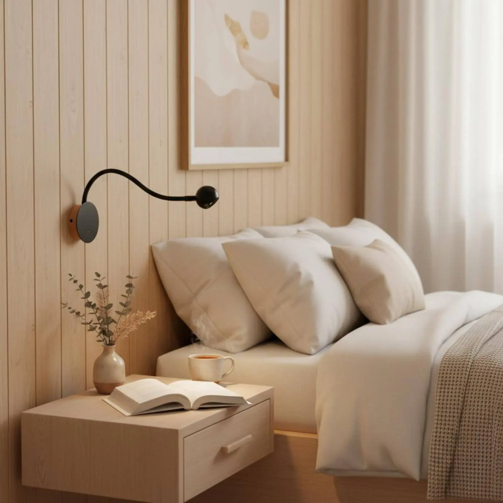 Bedside Wall Lamp Eye Care Gooseneck Wall Sconce Flexible Bedside Lamp Space Saving Indoor Lighting Easy to Install for Bedroom
