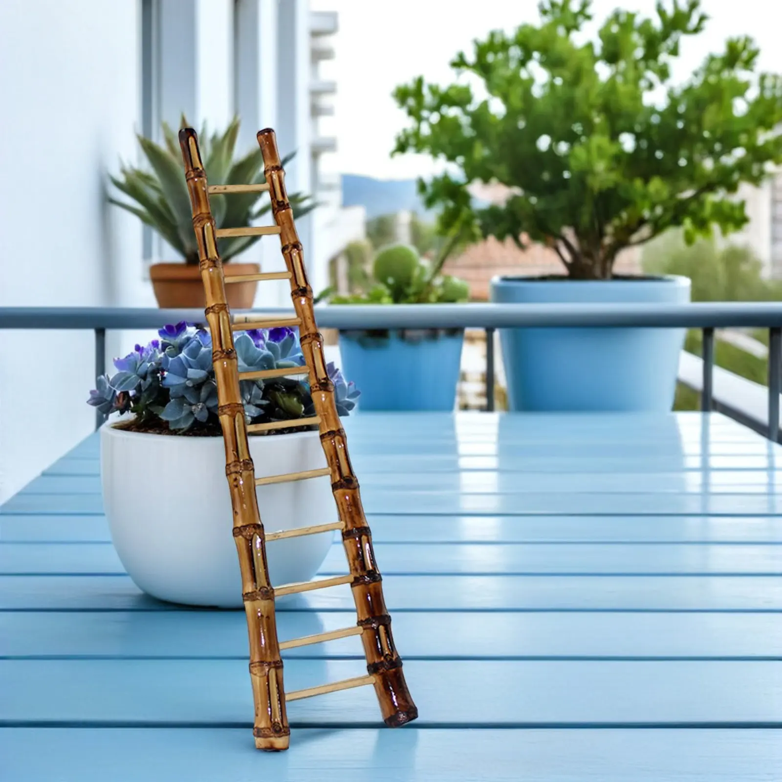 1Pcs Mini Bamboo Ladder Simple Design Lightweight for Fairy Garden Mini House Decoration Ladder Miniature Small Toy Ladders