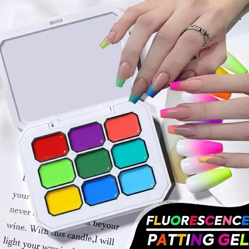 9-Color Fluorescent Gradient Solid Gel, UV Nail Gel, DIY Nail Art Charm, Suitable for All Kinds of Party Occasions.
