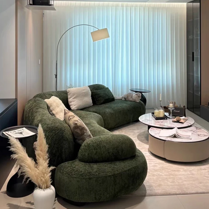 

Italian minimalist curved corner sea salt sofa living room large apartment villa design special-shaped irregular sofa
