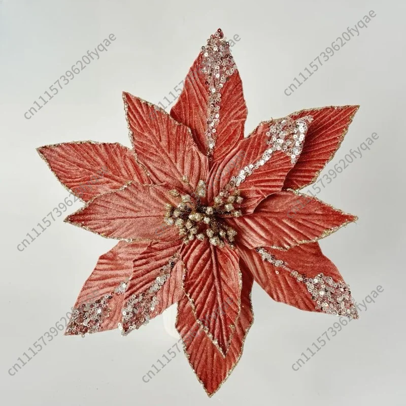 Velvet Christmas Flower Milk White Plush Simulation Flower Christmas Ornament Rose Gold Christmas Ornament