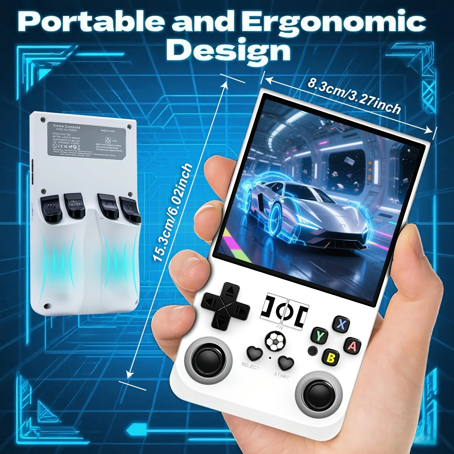 وحدة تحكم ألعاب متعددة الوظائف R36MAX مزودة بشريحة ألعاب RK3326 الاحترافية وشاشة 4.0 بوصة وعمر بطارية طويل الأمد