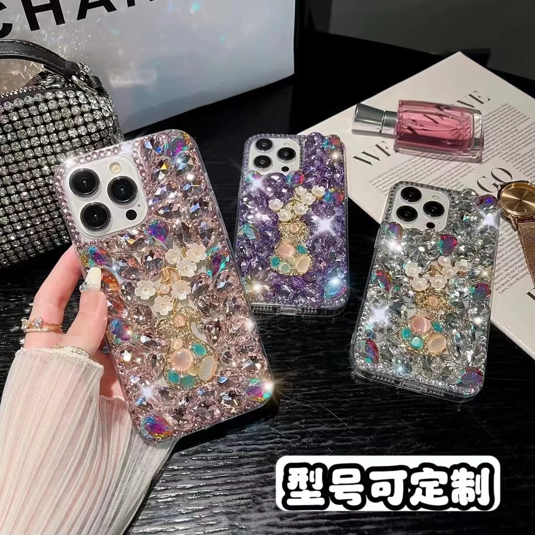 

Plum Blossom Vase Rhinestone Case Fit for iPhone 16 15 13/14, Full Cover Phone Case Floral Crystal Bling