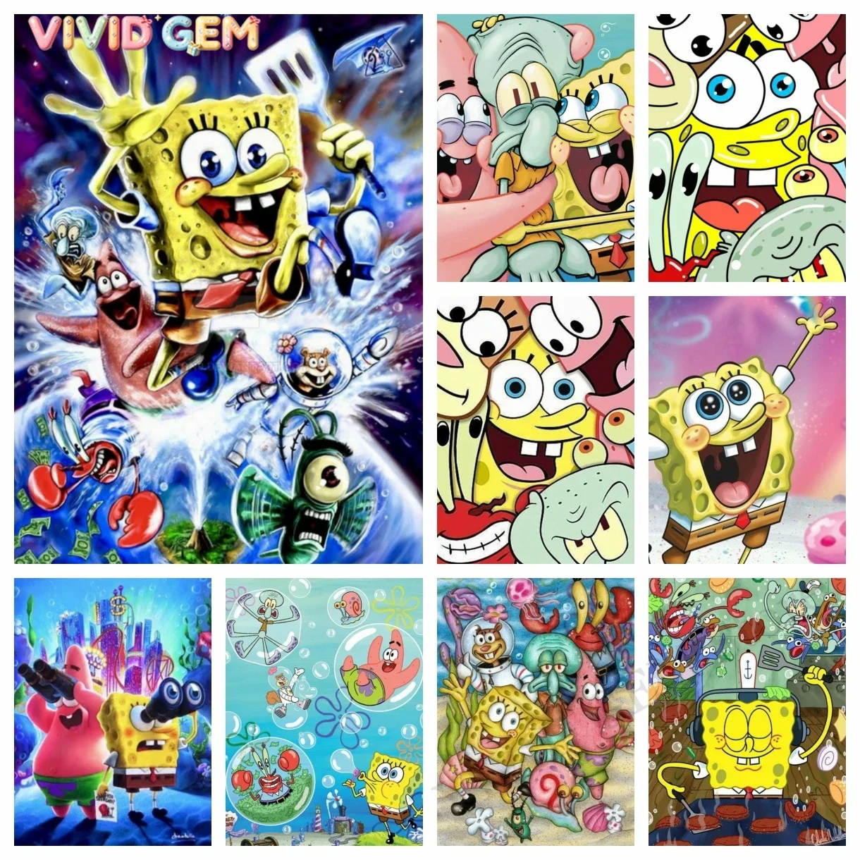 VIVID GEM DIY Diamant-Malerei-Bastelset Niedlicher SpongeBob Strass SquarePant Kreuzstich Diamant-Mosaik Heimdekoration Chi