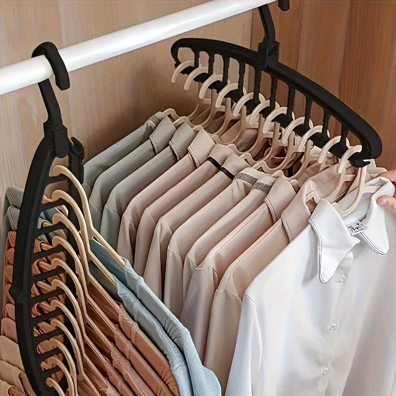 

2pc Space Saving Black Multi Hole Travel Hanger | Plastic Clothes Organizer with Hooks-Ideal for Home & Retail Storage & Dryin