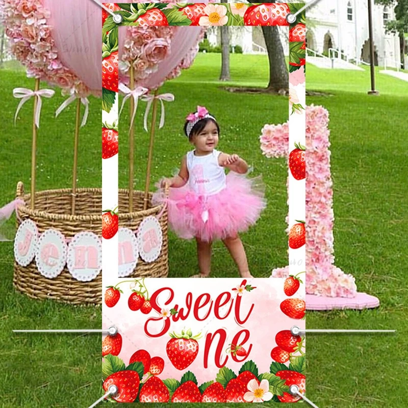 Strawberry Party Photo Booth Frame Backdrops Baby Girl 1st Birthday Party Shooting Photo Backdrop Props Baby Shower Banner